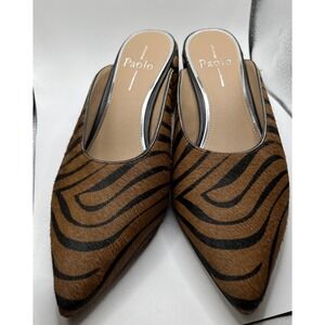Linea Paolo Genuine Calf hair Mule 7 Pointed Toe Leopard‎ Print Block Heel Luxe